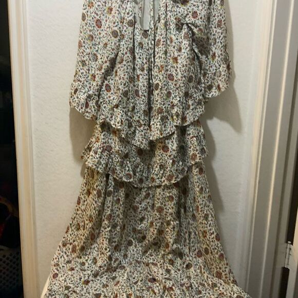 TORY BURCH Ivory Paisley Printed Ruffle Maxi Long Silk Dress 3/4 Sleeves NWOT - Picture 5 of 9